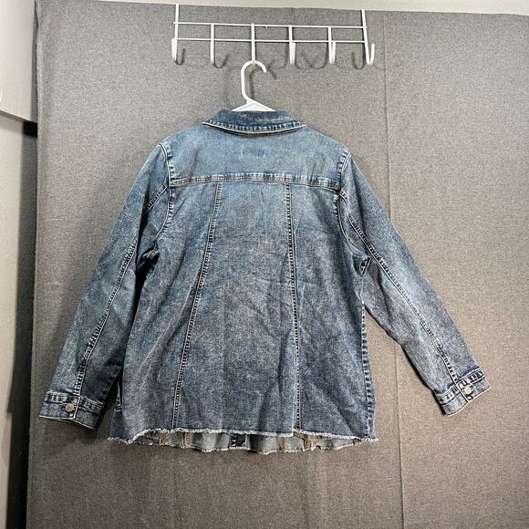 LOGO by Lori Goldstein Denim Jacket with Frayed Hem Medium Vintage Reg 16 - Picture 2 of 9